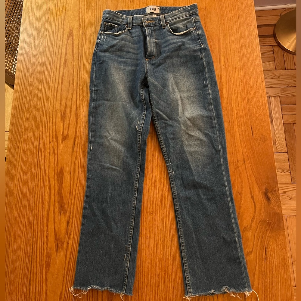 Paige destressed hem straight leg mid waist